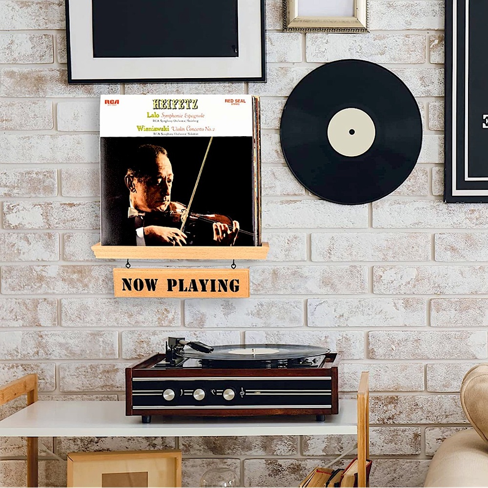“Now Playing” Premium Beech Wood Vinyl Record Wall Mount Display Shelf (NWB)